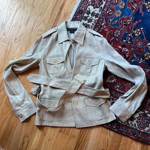 Ralph Lauren BLACK LABEL Neutral/Gold Linen Belted Button Down Utility Jacket